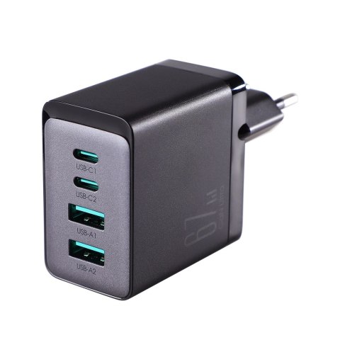 Joyroom ładowarka GaN 67W 4 porty (2x USB, 2x USB C) czarna (TCG02) + kabel USB C - USB C 100W 1.2m Joyroom ładowarka GaN 67W 4 porty (2x USB, 2x USB C) czarna (TCG02) + kabel USB C - USB C 100W 1.2m