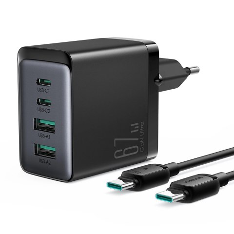 Joyroom ładowarka GaN 67W 4 porty (2x USB, 2x USB C) czarna (TCG02) + kabel USB C - USB C 100W 1.2m Joyroom ładowarka GaN 67W 4 porty (2x USB, 2x USB C) czarna (TCG02) + kabel USB C - USB C 100W 1.2m