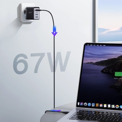 Joyroom ładowarka GaN 67W 4 porty (2x USB, 2x USB C) czarna (TCG02) + kabel USB C - USB C 100W 1.2m Joyroom ładowarka GaN 67W 4 porty (2x USB, 2x USB C) czarna (TCG02) + kabel USB C - USB C 100W 1.2m