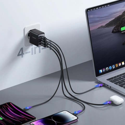 Joyroom ładowarka GaN 67W 4 porty (2x USB, 2x USB C) czarna (TCG02) + kabel USB C - USB C 100W 1.2m Joyroom ładowarka GaN 67W 4 porty (2x USB, 2x USB C) czarna (TCG02) + kabel USB C - USB C 100W 1.2m
