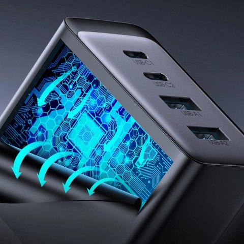Joyroom ładowarka GaN 67W 4 porty (2x USB, 2x USB C) czarna (TCG02) + kabel USB C - USB C 100W 1.2m Joyroom ładowarka GaN 67W 4 porty (2x USB, 2x USB C) czarna (TCG02) + kabel USB C - USB C 100W 1.2m
