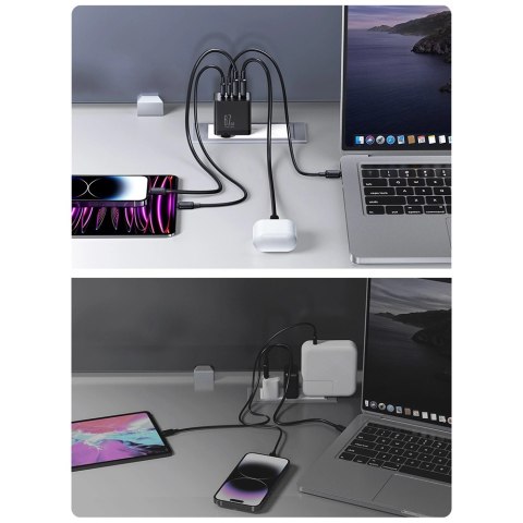 Joyroom ładowarka GaN 67W 4 porty (2x USB, 2x USB C) czarna (TCG02) + kabel USB C - USB C 100W 1.2m Joyroom ładowarka GaN 67W 4 porty (2x USB, 2x USB C) czarna (TCG02) + kabel USB C - USB C 100W 1.2m