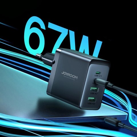 Joyroom ładowarka GaN 67W 4 porty (2x USB, 2x USB C) czarna (TCG02) + kabel USB C - USB C 100W 1.2m Joyroom ładowarka GaN 67W 4 porty (2x USB, 2x USB C) czarna (TCG02) + kabel USB C - USB C 100W 1.2m