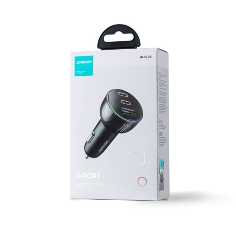 Joyroom ładowarka samochodowa 70W z 3 portami: USB, 2 x USB C czarna (JR-CL26) Joyroom ładowarka samochodowa 70W z 3 portami: USB, 2 x USB C czarna (JR-CL26)