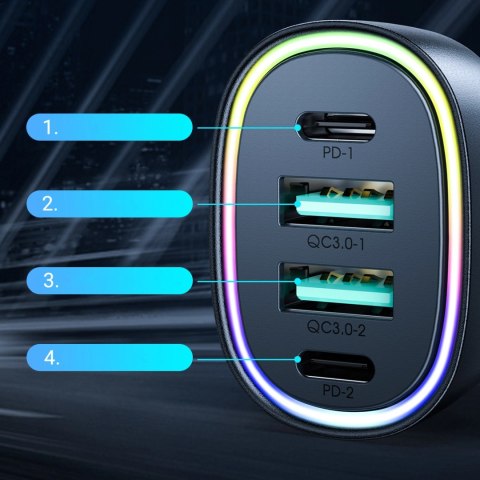 Joyroom ładowarka samochodowa 70W z 4 portami: 2 x USB C, 2 x USB czarna (JR-CL29) Joyroom ładowarka samochodowa 70W z 4 portami: 2 x USB C, 2 x USB czarna (JR-CL29)