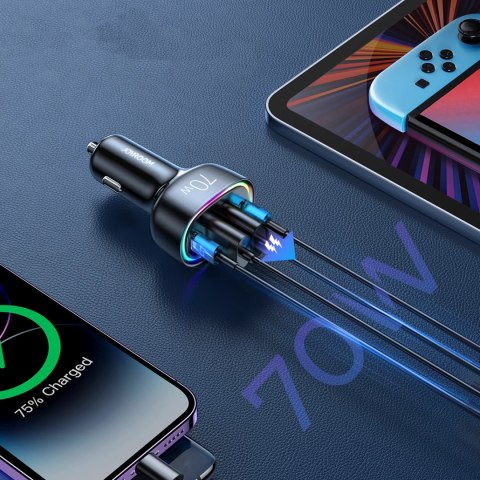 Joyroom ładowarka samochodowa 70W z 4 portami: 2 x USB C, 2 x USB czarna (JR-CL29) Joyroom ładowarka samochodowa 70W z 4 portami: 2 x USB C, 2 x USB czarna (JR-CL29)