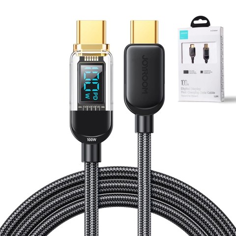 Kabel Joyroom A4 USB-C / USB-C 100W 1.2m z wyświetlaczem - czarny Kabel Joyroom A4 USB-C / USB-C 100W 1.2m z wyświetlaczem - czarny
