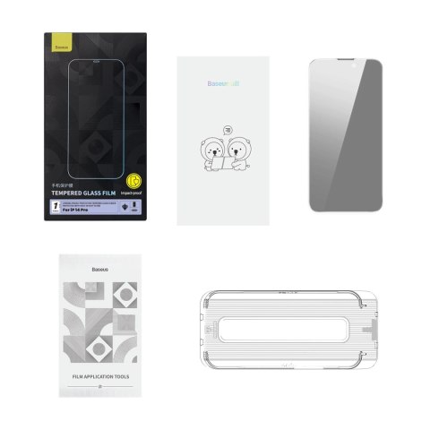 Baseus Privacy szkło hartowane do iPhone 14 Pro na cały ekran 0.4mm prywatyzujące filtr Anti Spy + zestaw montażowy Baseus Privacy szkło hartowane do iPhone 14 Pro na cały ekran 0.4mm prywatyzujące filtr Anti Spy + zestaw montażowy