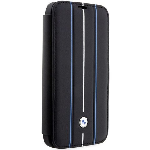 Etui BMW Leather Stamp Blue Lines na iPhone 14 Pro - czarne Etui BMW Leather Stamp Blue Lines na iPhone 14 Pro - czarne