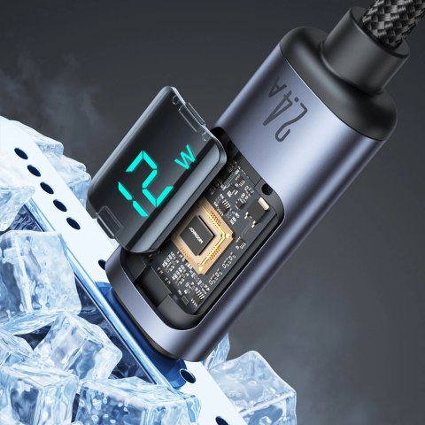 Kabel Joyroom Prism Series A16 Lightning / USB-A 2.4A 1.2m z wyświetlaczem LED - czarny Kabel Joyroom Prism Series A16 Lightning / USB-A 2.4A 1.2m z wyświetlaczem LED - czarny
