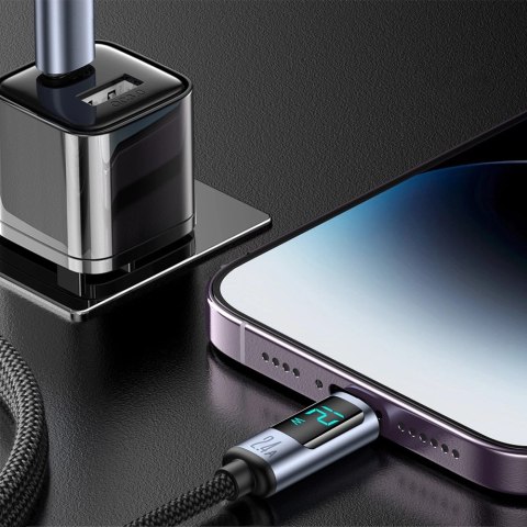 Kabel Joyroom Prism Series A16 Lightning / USB-A 2.4A 1.2m z wyświetlaczem LED - czarny Kabel Joyroom Prism Series A16 Lightning / USB-A 2.4A 1.2m z wyświetlaczem LED - czarny