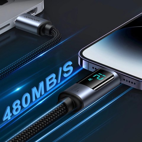 Kabel Joyroom Prism Series A16 Lightning / USB-A 2.4A 1.2m z wyświetlaczem LED - czarny Kabel Joyroom Prism Series A16 Lightning / USB-A 2.4A 1.2m z wyświetlaczem LED - czarny