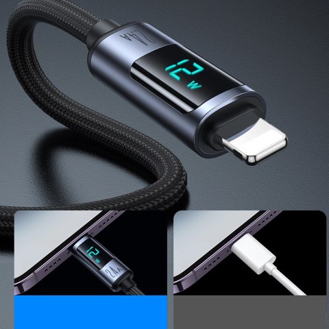 Kabel Joyroom Prism Series A16 Lightning / USB-A 2.4A 1.2m z wyświetlaczem LED - czarny Kabel Joyroom Prism Series A16 Lightning / USB-A 2.4A 1.2m z wyświetlaczem LED - czarny