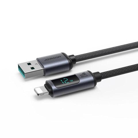 Kabel Joyroom Prism Series A16 Lightning / USB-A 2.4A 1.2m z wyświetlaczem LED - czarny Kabel Joyroom Prism Series A16 Lightning / USB-A 2.4A 1.2m z wyświetlaczem LED - czarny