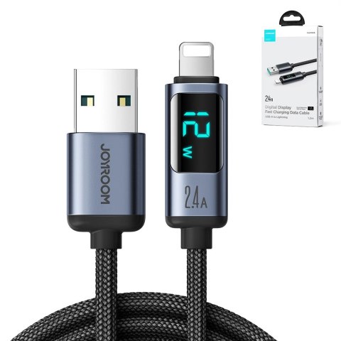 Kabel Joyroom Prism Series A16 Lightning / USB-A 2.4A 1.2m z wyświetlaczem LED - czarny Kabel Joyroom Prism Series A16 Lightning / USB-A 2.4A 1.2m z wyświetlaczem LED - czarny