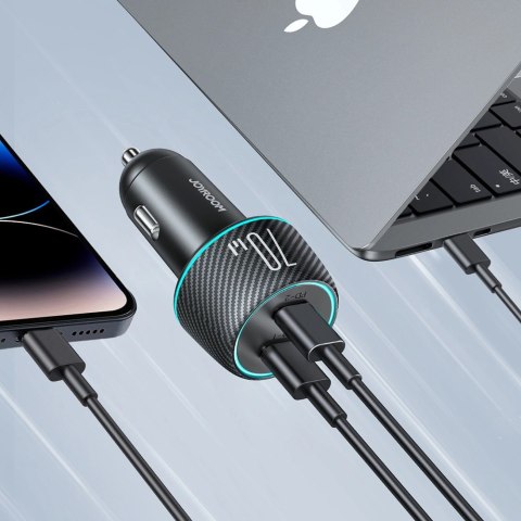 Ładowarka samochodowa 2x USB C 70W z podświetleniem LED Joyroom JR-CCN02 - czarna Ładowarka samochodowa 2x USB C 70W z podświetleniem LED Joyroom JR-CCN02 - czarna