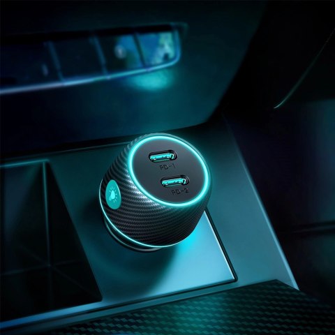 Ładowarka samochodowa 2x USB C 70W z podświetleniem LED Joyroom JR-CCN02 - czarna Ładowarka samochodowa 2x USB C 70W z podświetleniem LED Joyroom JR-CCN02 - czarna