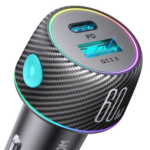Ładowarka samochodowa 60W USB-C USB-A Joyroom JR-CCN01 - czarna Ładowarka samochodowa 60W USB-C USB-A Joyroom JR-CCN01 - czarna