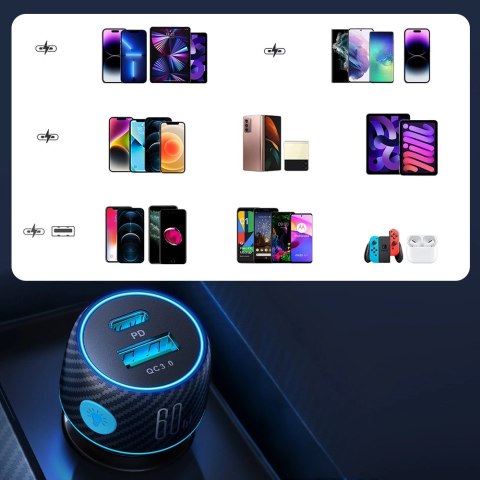Ładowarka samochodowa 60W USB-C USB-A Joyroom JR-CCN01 - czarna Ładowarka samochodowa 60W USB-C USB-A Joyroom JR-CCN01 - czarna