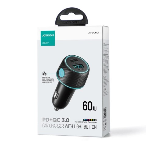 Ładowarka samochodowa 60W USB-C USB-A Joyroom JR-CCN01 - czarna Ładowarka samochodowa 60W USB-C USB-A Joyroom JR-CCN01 - czarna