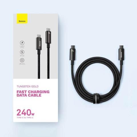 Kabel USB C - USB C 480Mb/s 240W 3m Baseus Tungsten Gold CAWJ040101 - czarny Kabel USB C - USB C 480Mb/s 240W 3m Baseus Tungsten Gold CAWJ040101 - czarny