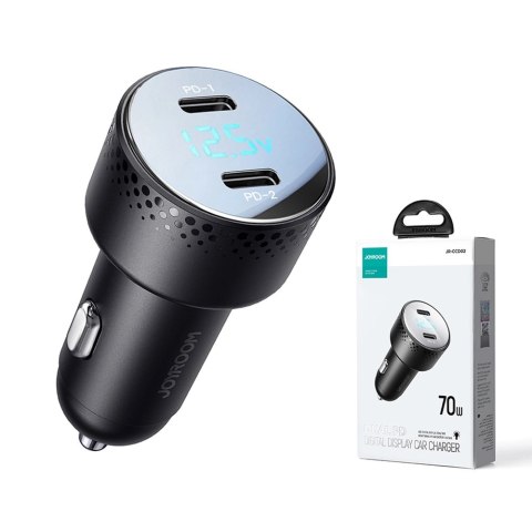 Ładowarka samochodowa 2x USB C 70W z wyświetlaczem LED Joyroom JR-CCD02 - czarna Ładowarka samochodowa 2x USB C 70W z wyświetlaczem LED Joyroom JR-CCD02 - czarna