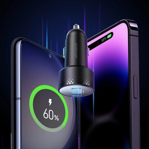 Ładowarka samochodowa 2x USB C 70W z wyświetlaczem LED Joyroom JR-CCD02 - czarna Ładowarka samochodowa 2x USB C 70W z wyświetlaczem LED Joyroom JR-CCD02 - czarna