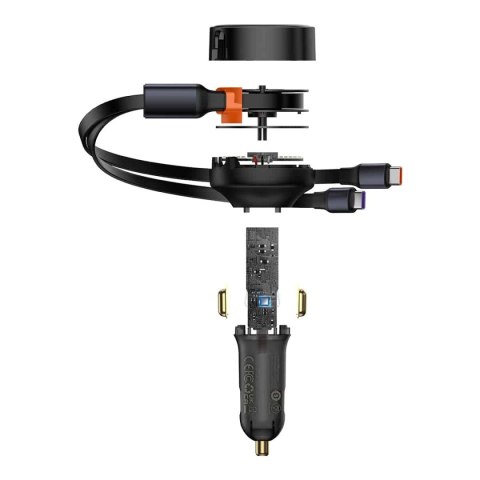 Ładowarka samochodowa 2w1 33W 2x USB C (męskie) Baseus Enjoyment - czarna Ładowarka samochodowa 2w1 33W 2x USB C (męskie) Baseus Enjoyment - czarna