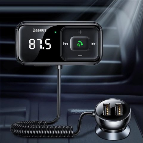 Transmiter FM bezprzewodowy Bluetooth z ładowarką Baseus S-16 (Overseas edition) - czarny Transmiter FM bezprzewodowy Bluetooth z ładowarką Baseus S-16 (Overseas edition) - czarny