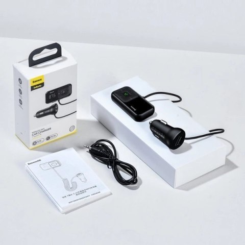 Transmiter FM bezprzewodowy Bluetooth z ładowarką Baseus S-16 (Overseas edition) - czarny Transmiter FM bezprzewodowy Bluetooth z ładowarką Baseus S-16 (Overseas edition) - czarny