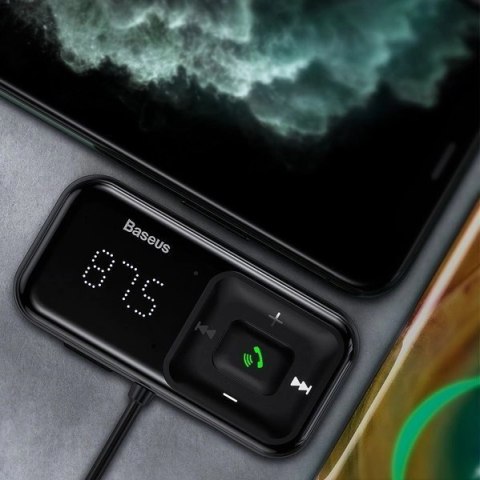 Transmiter FM bezprzewodowy Bluetooth z ładowarką Baseus S-16 (Overseas edition) - czarny Transmiter FM bezprzewodowy Bluetooth z ładowarką Baseus S-16 (Overseas edition) - czarny