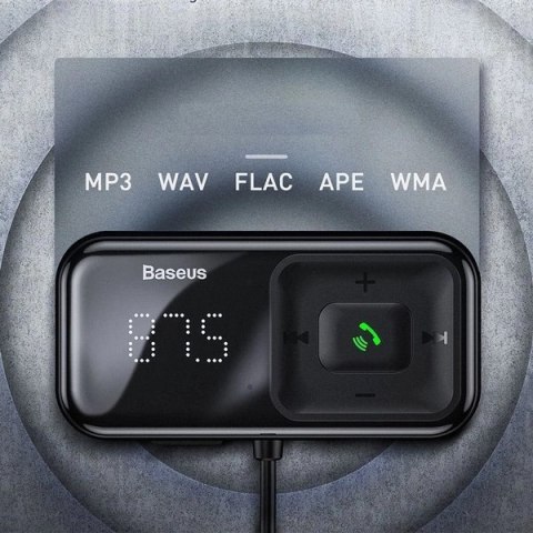 Transmiter FM bezprzewodowy Bluetooth z ładowarką Baseus S-16 (Overseas edition) - czarny Transmiter FM bezprzewodowy Bluetooth z ładowarką Baseus S-16 (Overseas edition) - czarny