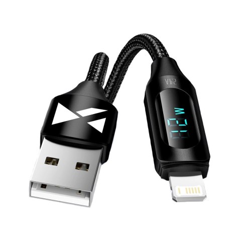Kabel USB-A - Lightning Wozinsky WUALC1 z wyświetlaczem LED 2.4A 1m - czarny Kabel USB-A - Lightning Wozinsky WUALC1 z wyświetlaczem LED 2.4A 1m - czarny