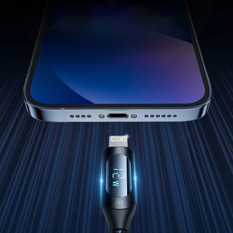 Kabel USB-A - Lightning Wozinsky WUALC1 z wyświetlaczem LED 2.4A 1m - czarny Kabel USB-A - Lightning Wozinsky WUALC1 z wyświetlaczem LED 2.4A 1m - czarny