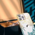 Luksusowe etui iPhone 14 Plus z kryształami Kingxbar Phoenix - złoto-niebieskie