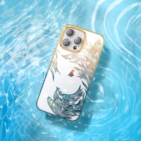 Luksusowe etui iPhone 14 Plus z kryształami Kingxbar Phoenix - złoto-niebieskie Luksusowe etui iPhone 14 Plus z kryształami Kingxbar Phoenix - złoto-niebieskie