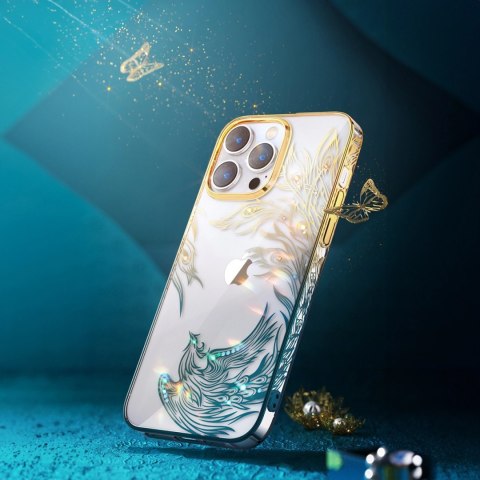 Luksusowe etui iPhone 14 Plus z kryształami Kingxbar Phoenix - złoto-niebieskie Luksusowe etui iPhone 14 Plus z kryształami Kingxbar Phoenix - złoto-niebieskie