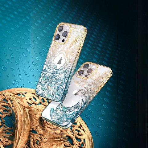 Luksusowe etui iPhone 14 Plus z kryształami Kingxbar Phoenix - złoto-niebieskie Luksusowe etui iPhone 14 Plus z kryształami Kingxbar Phoenix - złoto-niebieskie