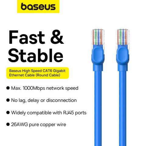 Kabel Ethernet Baseus High Speed Cat 6 RJ-45 1000Mb/s 0.5m okrągły - niebieski Kabel Ethernet Baseus High Speed Cat 6 RJ-45 1000Mb/s 0.5m okrągły - niebieski