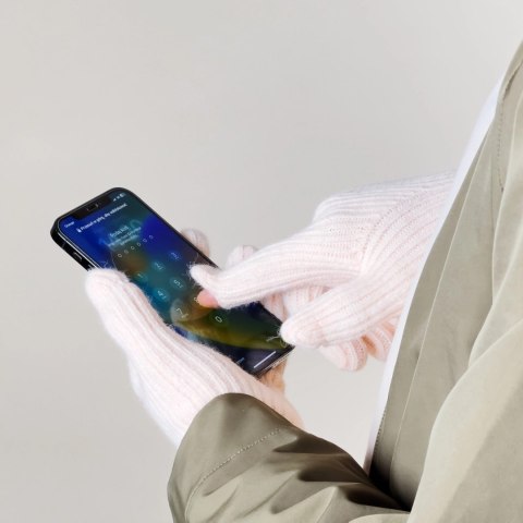 Rękawiczki plecione do telefonu z wycięciem na palce - różowe Rękawiczki plecione do telefonu z wycięciem na palce - różowe