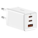 Szybka ładowarka sieciowa GaN 2xUSB C 1xUSB 65W Baseus GaN5 Pro + kabel USB C - USB C 100W - biała
