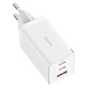 Szybka ładowarka sieciowa GaN 2xUSB C 1xUSB 65W Baseus GaN5 Pro + kabel USB C - USB C 100W - biała