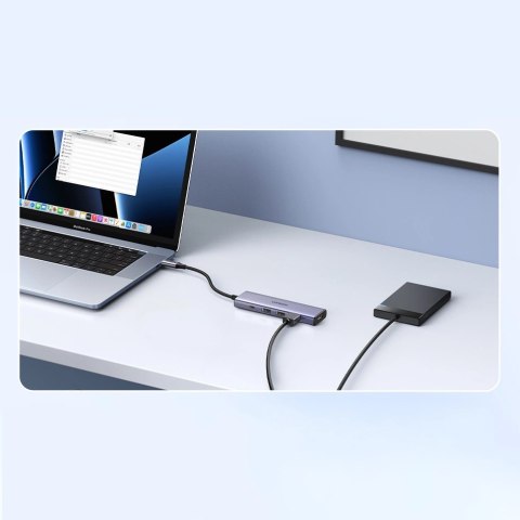Wielofunkcyjny HUB 5w1 USB-C - HDMI 1.4 / 3 x USB-A / USB-C PD 100W Ugreen CM511 - szary Wielofunkcyjny HUB 5w1 USB-C - HDMI 1.4 / 3 x USB-A / USB-C PD 100W Ugreen CM511 - szary
