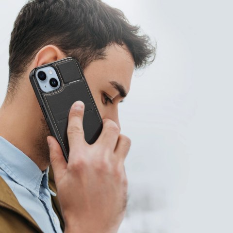 Etui portfel Dux Ducis Rafi Mag z podstawką 3w1 do iPhone 15 Plus z MagSafe i blokadą RFID - czarne Etui portfel Dux Ducis Rafi Mag z podstawką 3w1 do iPhone 15 Plus z MagSafe i blokadą RFID - czarne