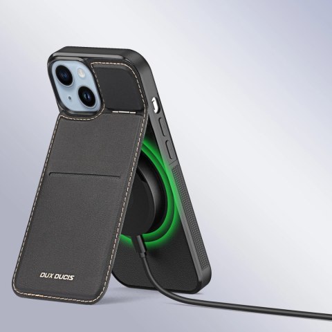 Etui portfel Dux Ducis Rafi Mag z podstawką 3w1 do iPhone 15 Plus z MagSafe i blokadą RFID - czarne Etui portfel Dux Ducis Rafi Mag z podstawką 3w1 do iPhone 15 Plus z MagSafe i blokadą RFID - czarne