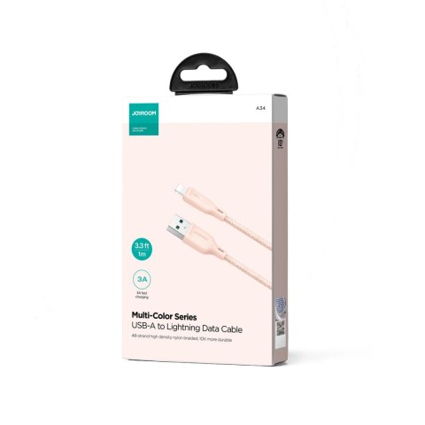 Kabel Joyroom Multi-Color Series S-A34 USB-A / Lightning 3A 1m - różowy Kabel Joyroom Multi-Color Series S-A34 USB-A / Lightning 3A 1m - różowy
