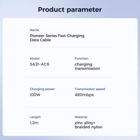 Kabel Joyroom Pioneer Series SA31-AC6 USB-A / USB-C 100W 1.2m - czarny Kabel Joyroom Pioneer Series SA31-AC6 USB-A / USB-C 100W 1.2m - czarny