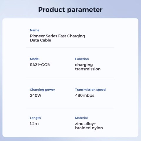 Kabel Joyroom Pioneer Series SA31-CC5 USB-C / USB-C 240W 1.2m - czarny Kabel Joyroom Pioneer Series SA31-CC5 USB-C / USB-C 240W 1.2m - czarny