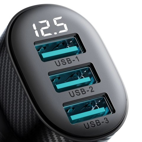 Ładowarka samochodowa Joyroom JR-CCD03 3.4A z wyświetlaczem 3x USB-A - czarna Ładowarka samochodowa Joyroom JR-CCD03 3.4A z wyświetlaczem 3x USB-A - czarna