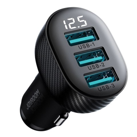 Ładowarka samochodowa Joyroom JR-CCD03 3.4A z wyświetlaczem 3x USB-A - czarna Ładowarka samochodowa Joyroom JR-CCD03 3.4A z wyświetlaczem 3x USB-A - czarna